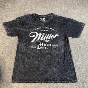 Miller High Life Shirt Mens M Black Mineral Wash Graphic Cotton Tagless